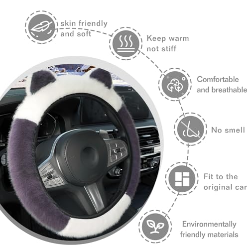Car Steering Wheel Cover, Cute Steering Wheel Protector with Kitty Cat Ears,Fluffy Soft Plush for Winter Warm, Universal Fit 15 inches for Car,SUV, Elastic & Anti-Slip (White/Purple) - color: White/Purple