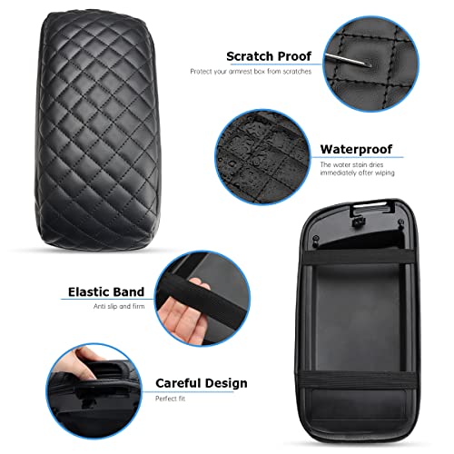 INTGET Car Center Console Armrest Cover for Kia Optima Accessories 2016 2017 2018 2019 2020 Leather Middle Console Arm Rest Box Lid Seat Cover Protector Cushion Saver (Black with Cushion) - color: Black with cushion