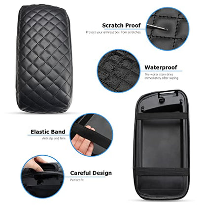 INTGET Car Center Console Armrest Cover for Kia Optima Accessories 2016 2017 2018 2019 2020 Leather Middle Console Arm Rest Box Lid Seat Cover Protector Cushion Saver (Black with Cushion) - color: Black with cushion