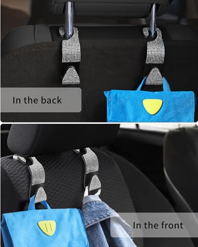 Sparkling Car Seat headrest Hooks, 4 Pack, White Purse Holder for Car Headrest, Chic Automotive Accessories for Women Essentials Handbag Clothes Coats Grocery Bags - color: White Diamond