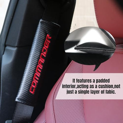 KAELTHAS 2PCS Seat Belt Pad Comfortable for Shoulder & Neck, No Interfere with Retraction, Carbon Fiber Look UTV Seatbelt Cover with Embroidery Logo for Commander UTV SSV SXS (Commander)