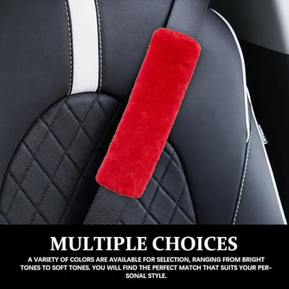2PCS Car Seat Belt Cover Pads, Fluffy Car Seatbelt Covers, Soft & Comfortable Plush Seat Belt Cushion Protects Shoulder, Auto Safety Belt Strap Cover to Protect Your Neck (Red) - color: Red