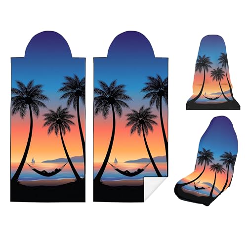 2 Pack Car Seat Towel Covers, Sweat-Proof Microfiber Seat Protectors for Gym, Running, Beach & Workout, Breathable Quick-Dry, Machine Washable, Sunset Palm Beach Print, Universal Fit - color: Sunset Palm Beach