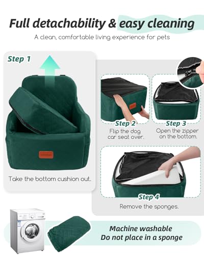 Lealchum Dog Booster Car Seat for Small/Medium Dogs,6in Elevated Cushion,Fully Detachable and Washable,2 Storage Pockets & 3 Straps,Fits in Front/Back Seat,Easy to Install (Green,Medium) - color: Green