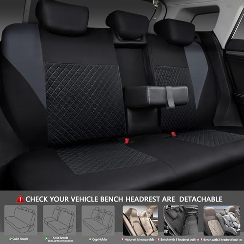 CAR PASS Ultrasonic Embossing Cloth Universal Seat Covers-Breathable Car Seat Cover with 5mm Composite Sponge Inside,Airbag Compatible,2zipper Bench for Sedan,SUV,Truck(Black and Gray,Full Set) - color: Black and Gray