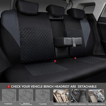 CAR PASS Ultrasonic Embossing Cloth Universal Seat Covers-Breathable Car Seat Cover with 5mm Composite Sponge Inside,Airbag Compatible,2zipper Bench for Sedan,SUV,Truck(Black and Gray,Full Set) - color: Black and Gray