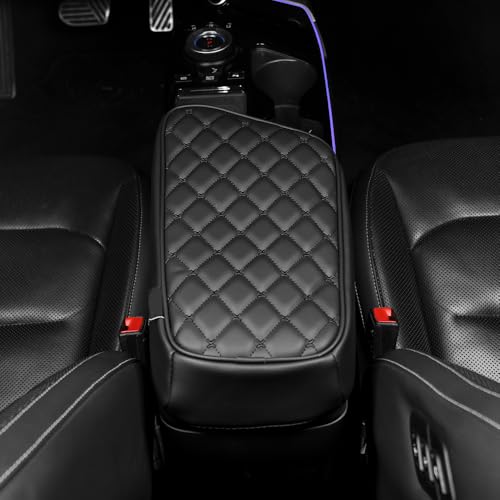 Car Armrest Cushion Cover Compatible with KIA EV6 2022-2026 Accessories, Leather Center Console Armrest Pad(Black) - color: Black, size: Size compatible with EV6 2022-2026