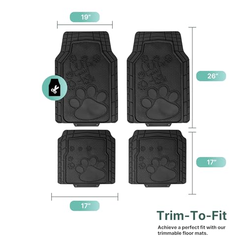 FH Group Car Floor Mats - Adorable Paw Print, Heavy-Duty Rubber Mats, Universal Fit Full Set, Climaproof, Trimmable, Fit Most Sedan, SUV, Truck - Black - color: Black