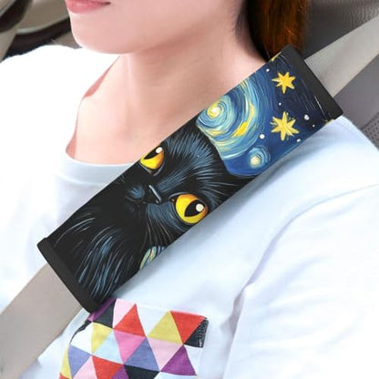 Seat Belt Cover Pads Starry Night Art Animal Cat Car Seat Belt Covers for Women Men Adults Kids Soft Comfortable Auto Seatbelt Cushion Shoulder Strap Pad Handle Wraps, 1 Pair - color: Starry Night Art Animal Cat
