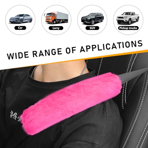 Ohleats 6 PCS Fluffy Steering Wheel Covers Set, 15'' Furry Car Wheel Cover, Soft Gear Shift & Handbrake Cover, Center Console & Seat Belt Shoulder Pads for Women, Car Accessories (Pink) - color: Pink