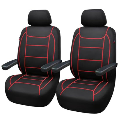 Flying Banner car seat Covers Quality Carbon Fiber Air Mesh Fabric Sport Low High Back Bucket Back Pocket Arm Rest (2 Fronts - Low Bucket - Neoprene, Red Thread)