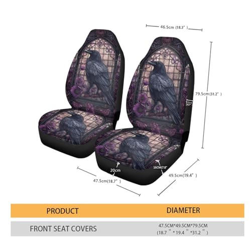 Raven Crow Flower Stained Glass Print Car Seat Covers, 2 Pieces Washable Vehicles Front Seat Protectors, Scratch-Resistant Bucket Seat Cover Fits Most Vehicles, Sedans, Trucks, SUVs, Vans - color: Raven Crow Flower Stained Glass