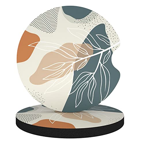 Aiawoxc Car Cup Holder Coasters, 2 Pack Universal Auto Anti Slip Insert Coaster with A Finger Notch, Cute Car Assecories for Women Men, Cup Mat for Most Interior, Abstract Boho Leaves - color: Desert Leaf, size: Rubber
