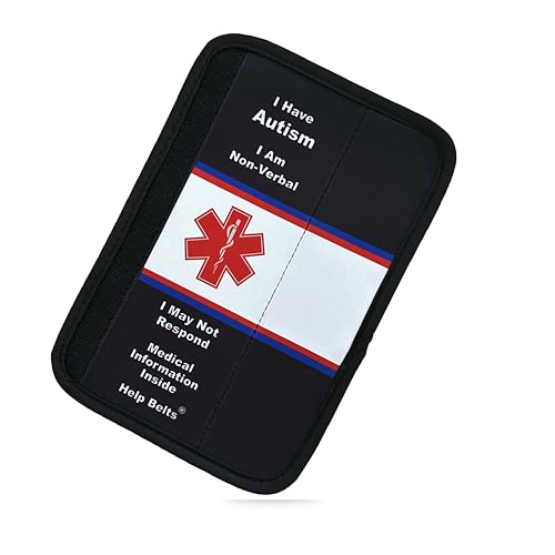 Autism/Non-Verbal/May Not Respond Awareness Medical Alert Seatbelt Cover for Kids and Adults with Emergency Information Form and Pocket by Help Belts. (Black, 9 Inch Full) - color: Black, size: 9 Inch Full