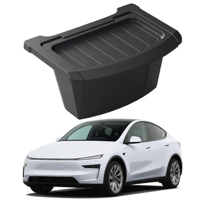 Rear Center Console Floor Storage Organizer Box for Tesla Model Y Juniper 2025 2026,Black TPE Car Accessory with Anti-Slip Lid,Backseat 2nd Row Seat Organizer Bin