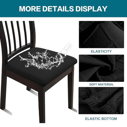 KRFOONN Waterproof Seat Covers for Dining Room Chairs Set of 4 with Dining Bench Cover Jacquard Washable Chair Covers Removable Kitchen Chair Cushion Slipcovers Protector for Dining Room, Black - color: Black