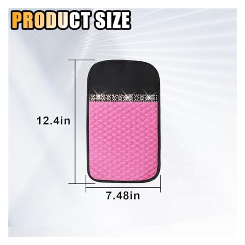 Bling Leather Car Armrest Seat Box Cover, Car Console Armrest Cover with Crystal Rhinestones, Anti-Scratch Waterproof Auto Center Console Protector Cushion Pad for Car SUV Truck (Pink) - color: Pink