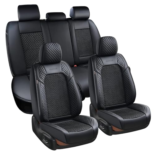 Coverado Seat Covers Full Set, 5 Seats Universal Seat Covers for Cars, Black Car Seat Covers Front Seats Back Seat Cover, Breathable Car Seat Cushion, Leather Seat Cover Seat Protector Fit Most Cars - color: Woven/Black, size: FullSet