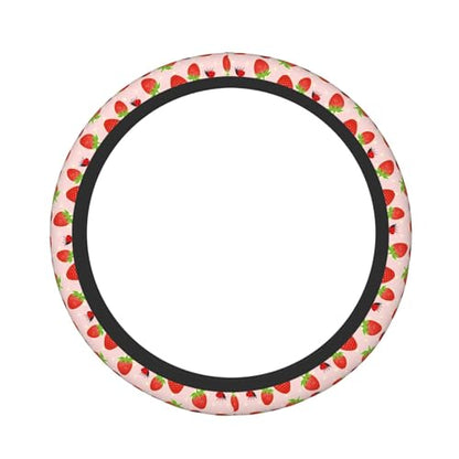 Strawberry Ladybugs Elastic Steering Wheel Cover Non-Slip Breathable Steering Wheel Protector Fit Auto, SUVs, Truck - color: Strawberry Ladybugs