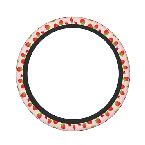 Strawberry Ladybugs Elastic Steering Wheel Cover Non-Slip Breathable Steering Wheel Protector Fit Auto, SUVs, Truck - color: Strawberry Ladybugs
