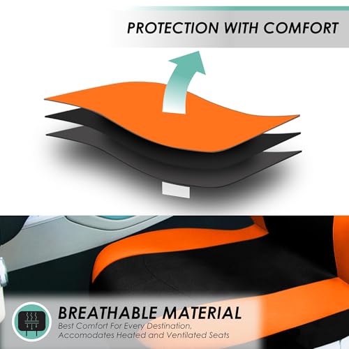 FH Group Full Set Cloth Car Seat Covers , Universal Fit combo, Low Back Front Seat Covers, Airbag Compatible, Split Bench Rear Seat, Washable Seat Cover for SUV,Sedan,Van Orange - color: Orange