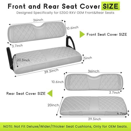 Golf Cart Seat Covers Full Set Front & Rear Kit for EZGO RXV OEM, Premium Vinyl Leather Replacement Cushion Covers, No Tools Needed & Easy to Clean (Grey) - color: Gray, size: Fit EZGO RXV OEM Seat