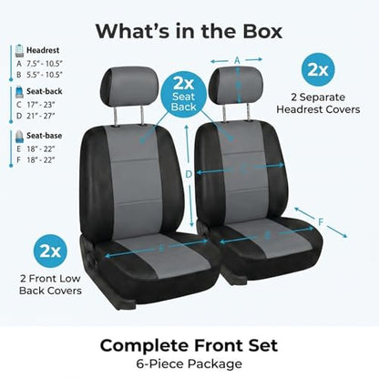 FH Group PU309102 All-Purpose Built-in Seat Belt PU Leather Seat Covers (Gray) Front Set – Universal Fit for Cars Trucks & SUVs - color: Gray/Black - Low Back (Faux Leather), size: Front Set