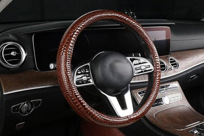 Luxury Crocodile Texture Glossy Leather Car Steering Wheel Cover, New Universal 15 Inch Vehicle Steering Wheel Cover for Cars, Trucks, Suvs, Pickups Interior Accessories (Brown) - color: Brown
