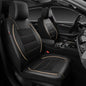 CAR PASS Universal FIT Piping Leather Two Front Seat Covers, Waterproof Faux Leather for SUV Sedan Van Truck, Airbag Compatible,Reserved Opening Holes for Headrest Covers. (Black and Beige) - color: Black Beige