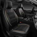 CAR PASS Universal FIT Piping Leather Two Front Seat Covers, Waterproof Faux Leather for SUV Sedan Van Truck, Airbag Compatible,Reserved Opening Holes for Headrest Covers. (Black and Beige) - color: Black Beige