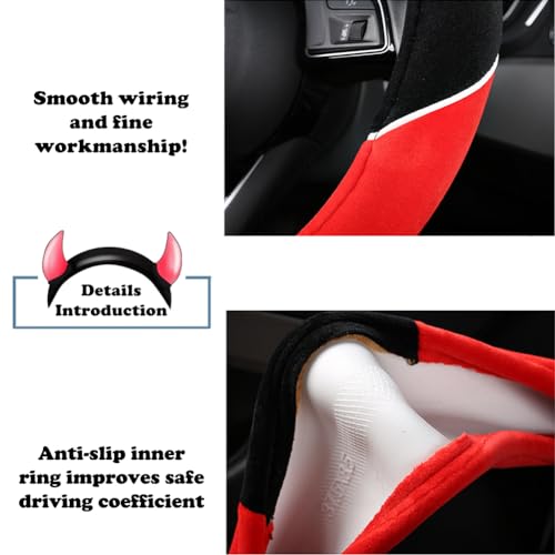 Cute Devil Car Steering Wheel Cover Non-Slip Plush Steering Wheel Covers Protector for Women Girls, Car Interior Accessories, Universal Fit 15 Inch, Purple
