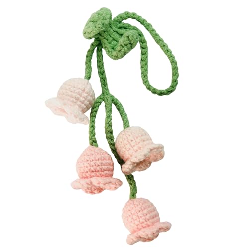 Joekaran Crochet Flowers Pendant, Handmade Car Rear View Mirrors Decor, Cute Keychain, Hanging Accessories, Keyring and Bag Charm Gift for Women Girls (Pink Gradient Lily of The Valley) - color: Pink Gradient Lily