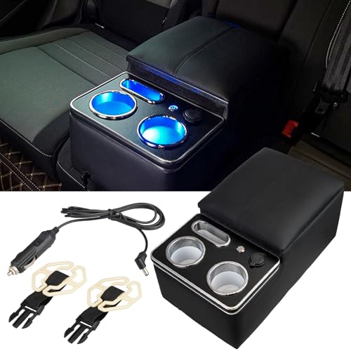 Upgrade Armrest Storage Box with Cup and Phone Holder for Car & Van & Truck Floor Cab Back Bench Seat Center Console Organizer Black