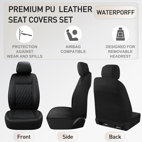 Faux Leather Car Seat Covers Full Set,Luxury and Comfortable Covers for Cars,Split Bench Compatible Car Interior Covers,Universal Fit for Suvs,Vans,Trucks,Airbag Compatible(5-Seat Black)
