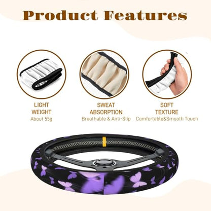 Steering Wheel Cover Accessories Neoprene Cover, Breathable Non-Slip Easy to Install Suitable for Women Men, 14.5-15.5 Inch for Car SUV Van Truck Universal - Butterfly - color: Butterfly
