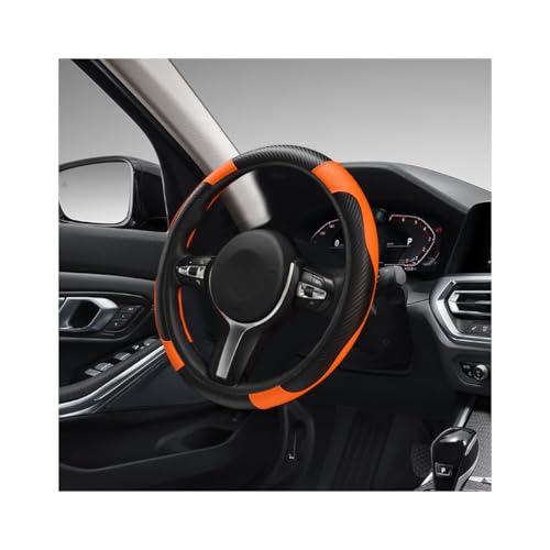 DXNQ Car Steering Wheel Cover, 15 Inch Carbon Fiber Leather Stitching Color Steering Wheel Protector, Anti-Slip Elastic Breathable Steering Wheel Cover Stylish Decor for Most Cars (Orange) - color: Orange