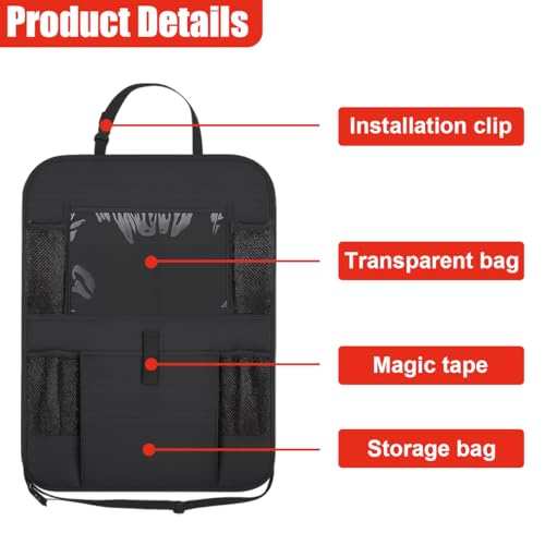 2PCS Car Backseat Organizer, Waterproof Oxford Fabric Car Seat Protector with 10" Touch Screen Tablet Holder and 5 Storage Pockets, Universal Auto Kick Mats Road Trip Accessories (Black)