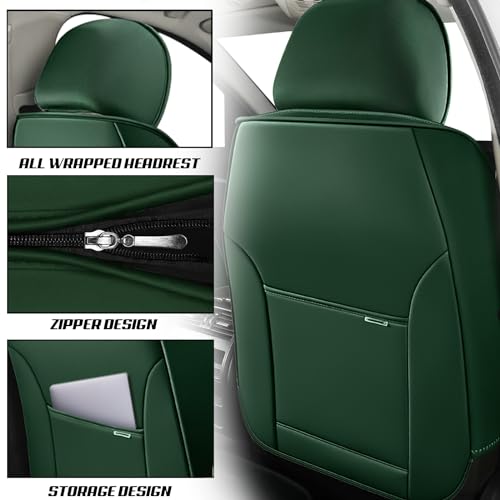 Car Seat Covers for Kia K5 2021-2026, Premium Nappa Leather, Waterproof, Anti-Slip, Full Coverage, Airbag Compatible, Breathable, All-Weather, Easy Install (2 Seats, Black&Green) - color: 2 Seats - Black&Green, size: Kia K5 2021-2026