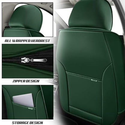 Car Seat Covers for Kia K5 2021-2026, Premium Nappa Leather, Waterproof, Anti-Slip, Full Coverage, Airbag Compatible, Breathable, All-Weather, Easy Install (2 Seats, Black&Green) - color: 2 Seats - Black&Green, size: Kia K5 2021-2026