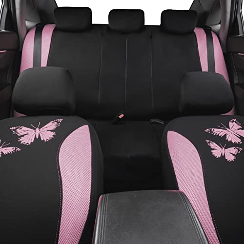 Flying Banner Butterfly car seat Covers ful Set Fashion Universal Lady Woman Female Rear Bench Split Colorized (Pink Black, Full Set) - color: Pink Black, size: Full set