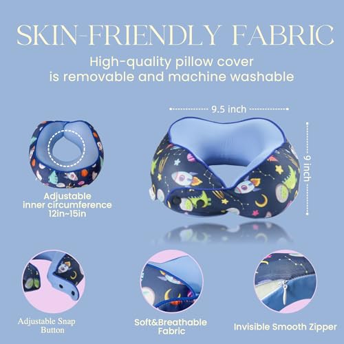 SKYTRAX® Certified Kids Safe Memory Foam Travel Neck Pillows for Kids and Toddlers, Cute Cartoon Design, Car Seat & Airplane Head Neck Support, Adjustable Snap Buttons, Washable Soft Cover (Dinosaur) - color: Universe/Dinosaur