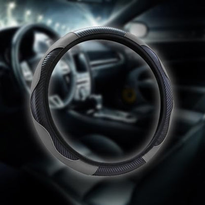 15 inch Car Steering Wheel Cover, Carbon Fiber Microfiber PU Leather Elastic Steering Wheel Protector for Men Women, Anti-Slip Breathable Car Interior Accessories (Grey)