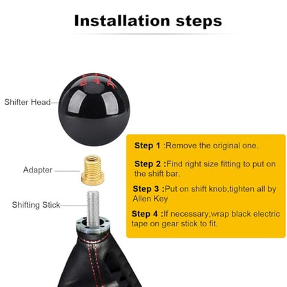 5 Speed Car Racing Gear Shift Shifter Knob, Resin Polished Round Ball Shift Knob with 3 Adapters Compatible with Manual Car (Mini Black 5) - color: 5 Speed Mini(Black)
