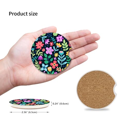Cute Flowers Ceramic Cup Holders - Pack of 2, Keep Cup Holders Clean and Dry, Drink Cup Car Holder Coasters with A Finger Notch - color: Red Flowers 2
