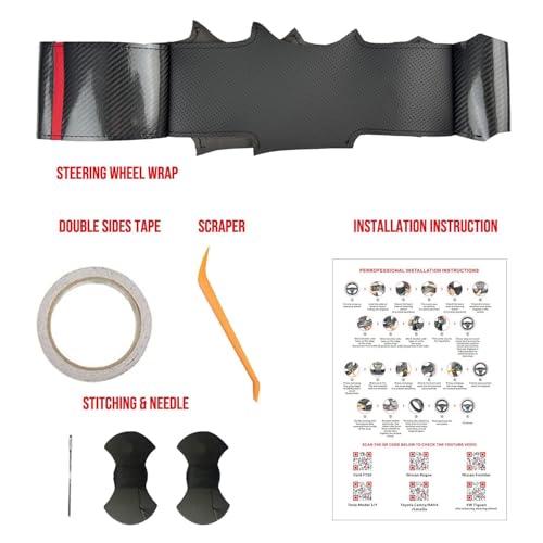 Steering Wheel Cover Hand-Stitch on Black Leather Gloss Carbon Fiber Protector Interior Steering Wheel Wrap for 2016 2017 2018 2019 Ford Explorer Base XLT Limited Platinum Sport