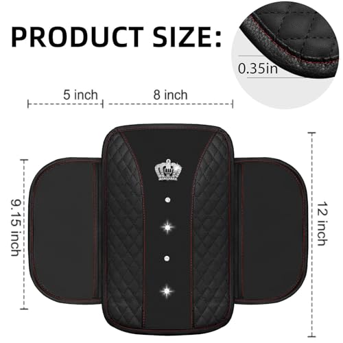 NBTEPEM 6 PCS Bling Car Accessories Set, Leather Steering Wheel Covers Universal 14.5-15 inch, Center Console Cover, Seat Belt Cushion, Cup Holder Coaster (Black) - color: Black