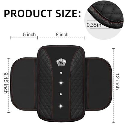 NBTEPEM 6 PCS Bling Car Accessories Set, Leather Steering Wheel Covers Universal 14.5-15 inch, Center Console Cover, Seat Belt Cushion, Cup Holder Coaster (Black) - color: Black