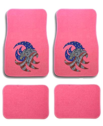 Universal Fit Front/Rear 4-Piece Full Set Crystal Bling Rhinestone Design Studded Carpet Car SUV Truck Pink Floor Mats - 4 Pcs Set (USA Flag-Pink) - color: Usa Flag-Pink