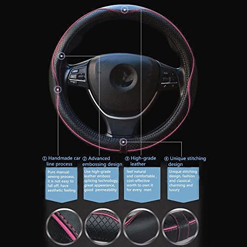 Car Steering Wheel Cover, Anti-Slip, Safety, Soft, Breathable, Heavy Duty, Thick, Full Surround, Sports Style (Black with Pink Line) - color: Black with Pink Line