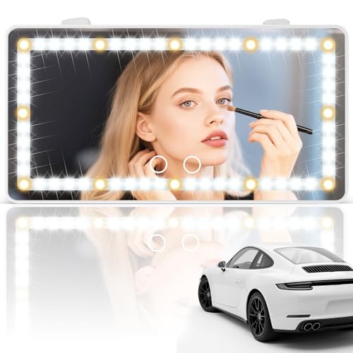 SINGARO Car Sun Visor Vanity Mirror - Rechargeable Makeup Mirror with 60 LEDs, 3 Light Modes & Dimmable Touch Control for Cars, Trucks, SUVs, Car Interior Accessories for Women (White) - color: White, size: 1PCS